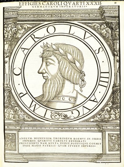 Carolus IIII, illustratie uit Imperatorum romanorum omnium orientalium et occidentalium verissimae imagines ex antiquis numismatis door Hans Rudolf Manuel Deutsch